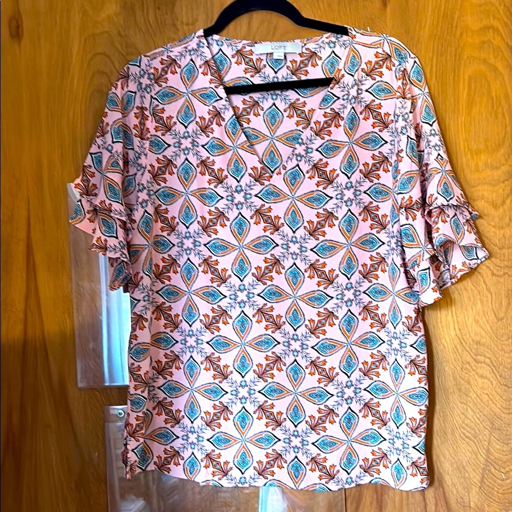 LOFT Women’s Mosaic Blouse with Bell Sleeves